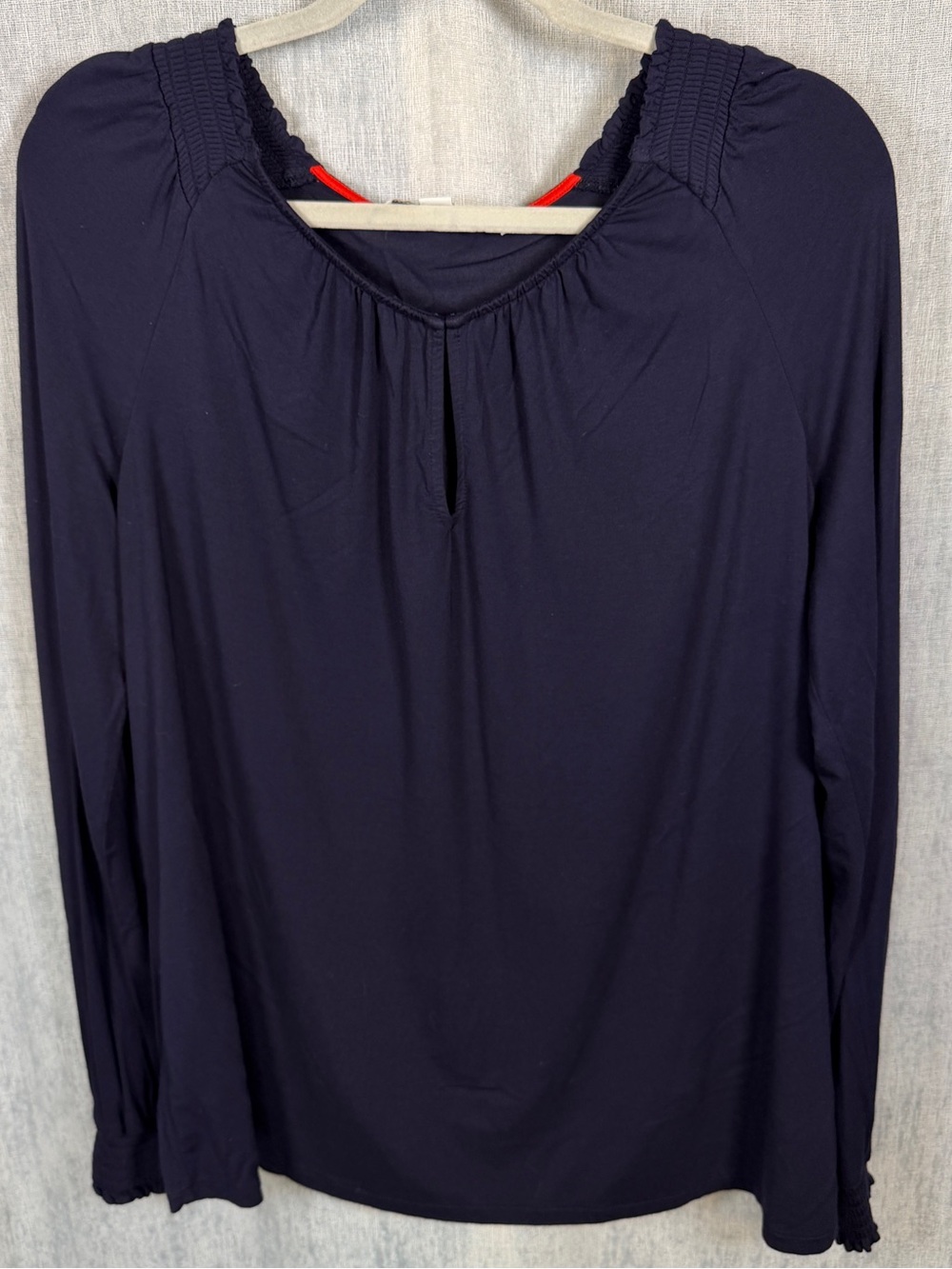 Boden Navy Keyhole Neck Gathered Long Sleeve Top US 12 Large